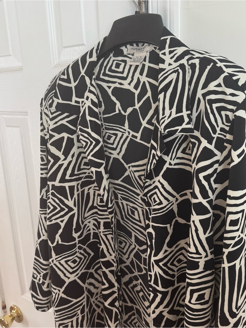 Notations Woman Vintage Geometric Shirt Jacket Top 1X Black White Shoulder Pads - Picture 5 of 13